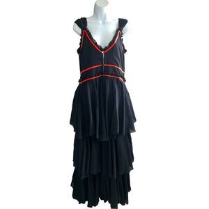 PITUSA Tank Dress Hemline Ruffles Style In Color Black Cotton Maxi Dress Size S
